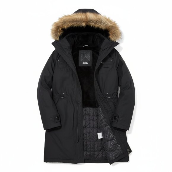 ARITZIA TNA Verbier Parka Black Long Coat Faux Fur Hood Women's (S) Winter - Picture 6 of 7